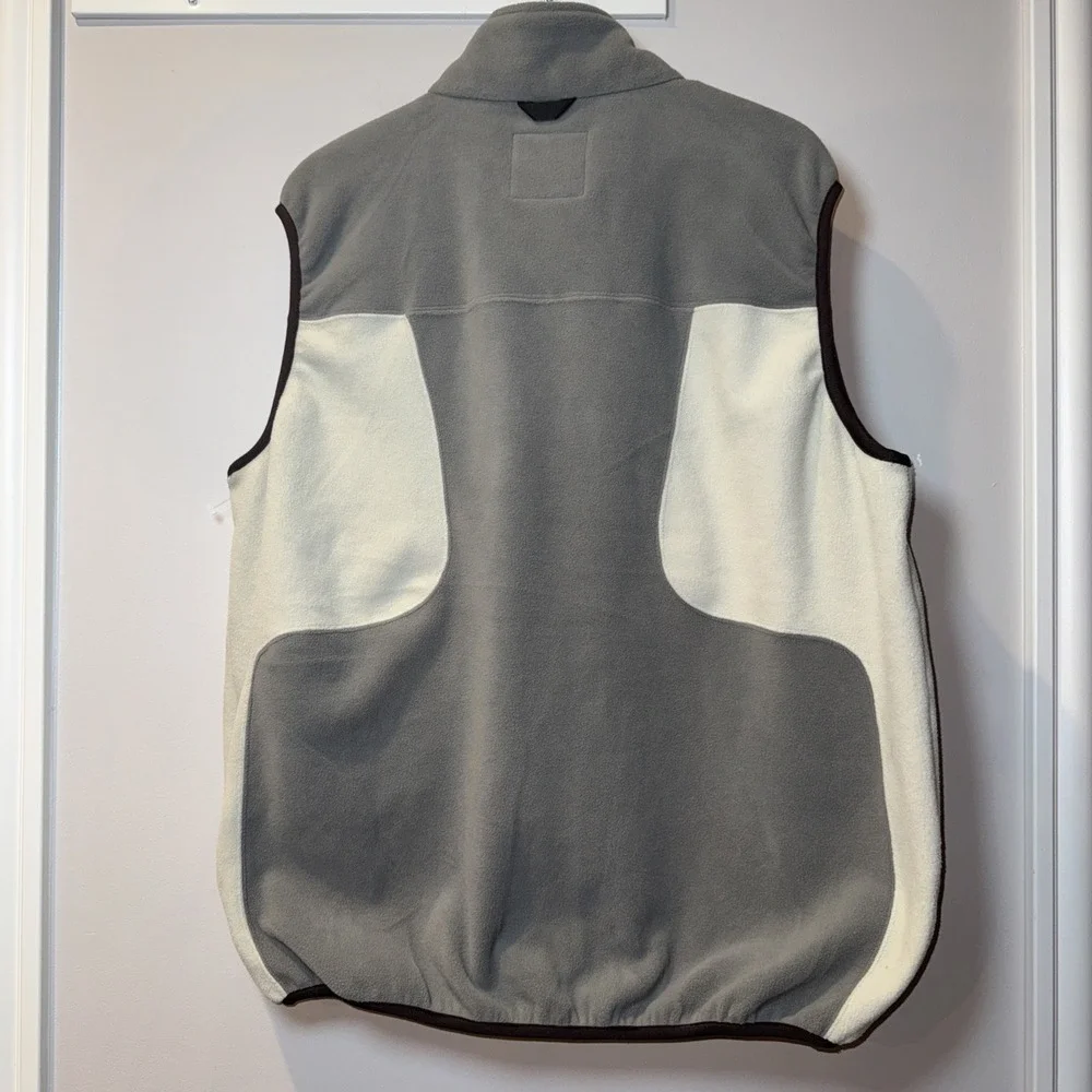North Face Men Fleece Vest Large Lightweight Color Block Gray White 90's Zip‎